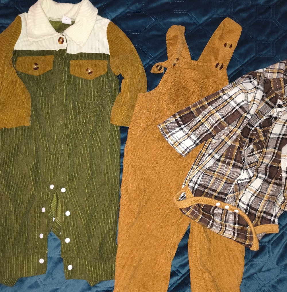 Vintage Corduroy Baby Outfit Set in Green and Brown